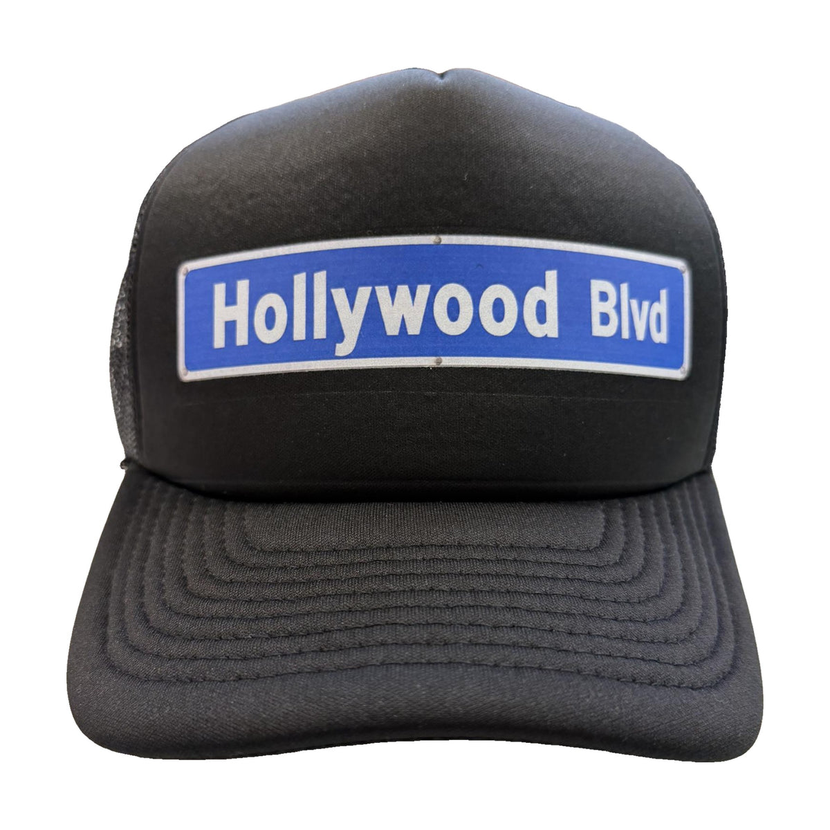 Hollywood Blvd street sign black trucker hat by Di Snapback