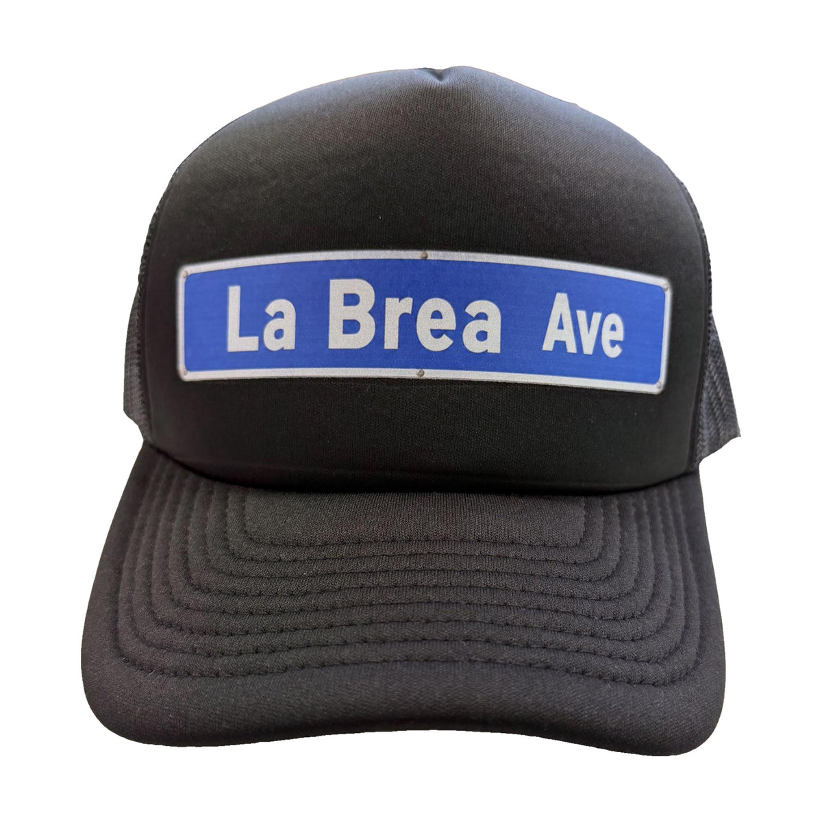 La Brea Ave street sign black trucker hat by Di Snapback