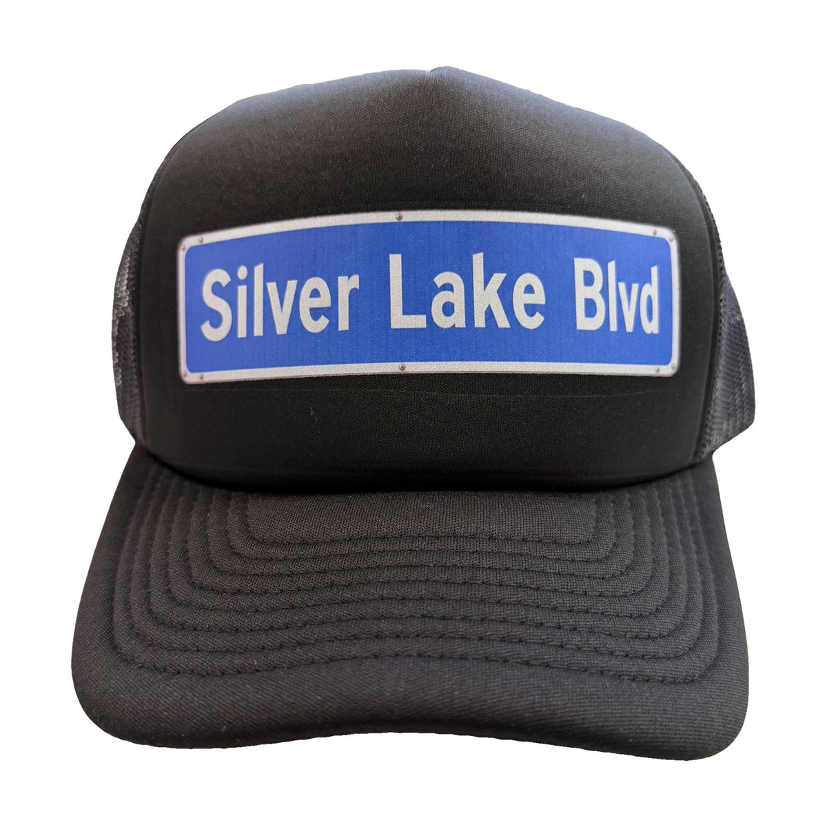 Silver Lake Blvd street sign black trucker hat by Di Snapback