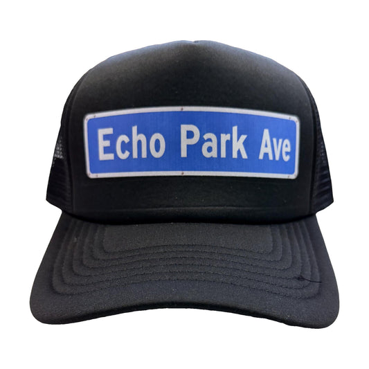 Echo Park Ave street sign black trucker hat by Di Snapback
