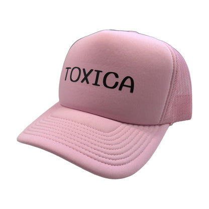 Toxica pink trucker hat, angle view, by Di Snapback