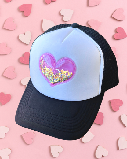 GLITTER HEART PATCH TRUCKER