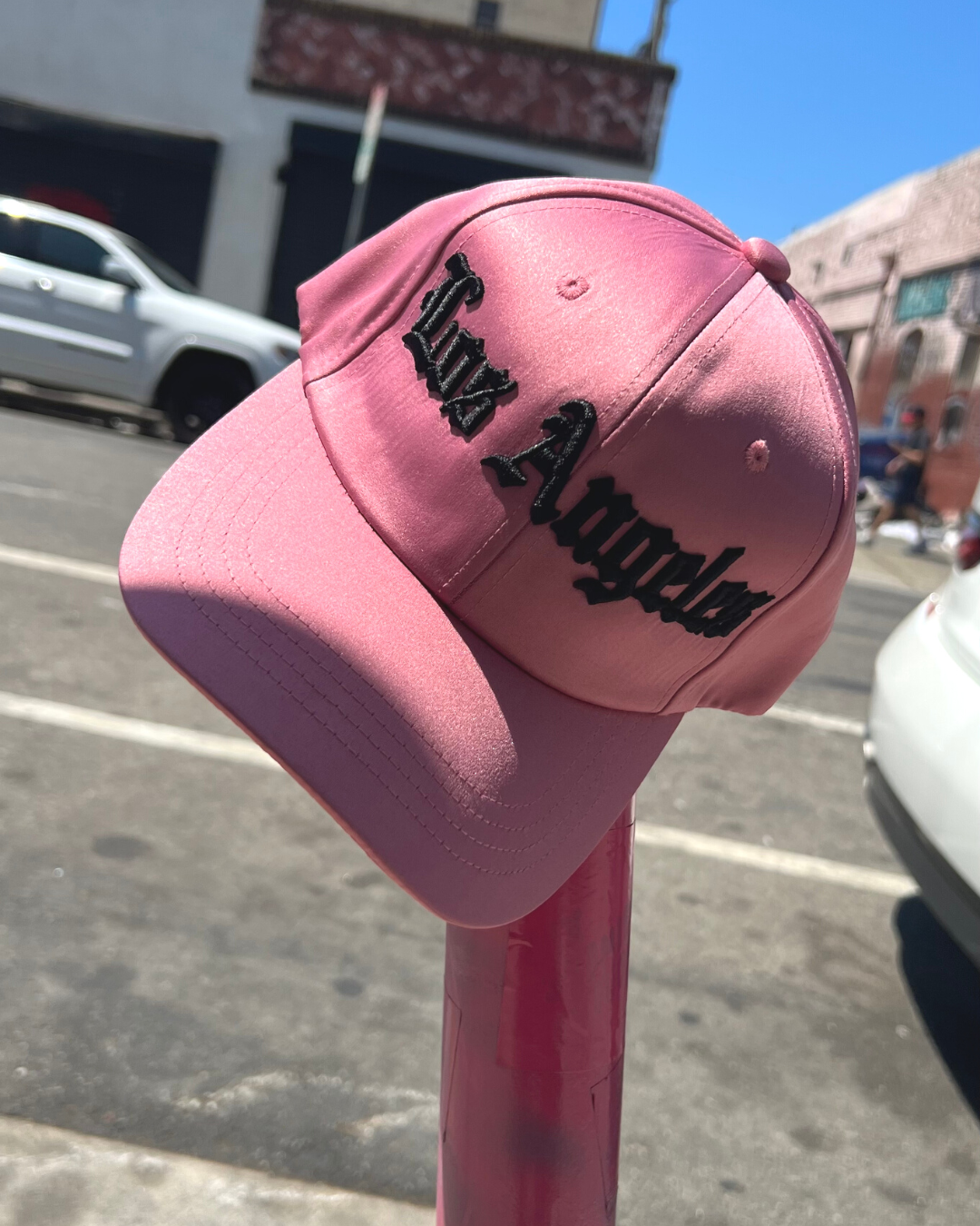 Los Angeles Pink Satin Dad Cap