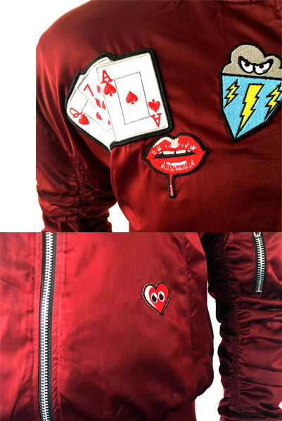 Patchwork Bomber Jacket in Burgundy Wine